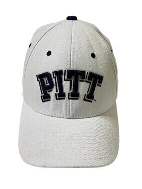 PITT Panthers Zephyr Cap Men M/L NCAA White w/Blue Letters Fitted Hat Pittsburgh